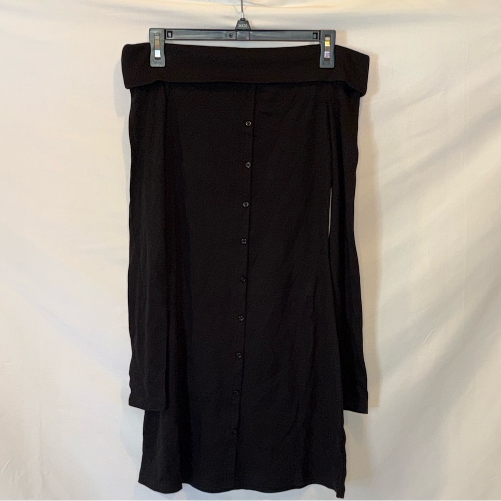 Wild Fable Black Ribbed Off-Shoulder Button-Down Mini Dress S NWT Bodycon